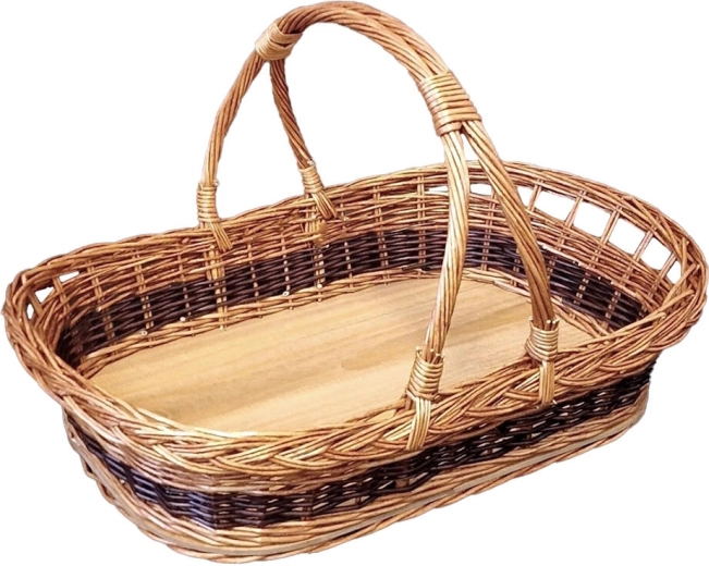 Grote gelakte rieten dienblad met handgrepen 53 × 40 × 27 cm