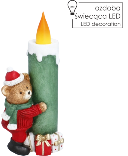 Kerst LED-decoratie kaars met beertje met muts en sjaal