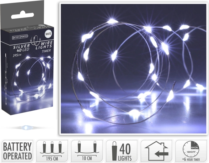 Kerst LED-lichtsnoer koudwit 1,95 m met timer - 1 stuk