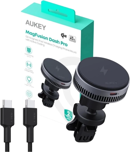 Aukey MagFusion Dash Pro magnetische autohouder met Qi2 en actieve koeling