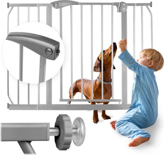 Grijze veiligheidshek NUKIDO voor kinderen en huisdieren, 75–115 cm