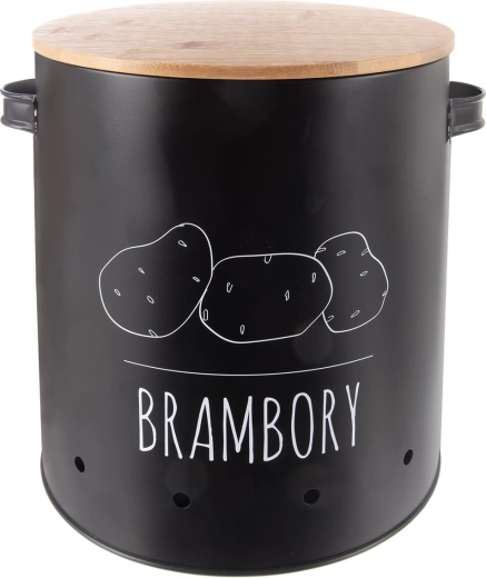 Metalen aardappelblik met bamboedeksel Black