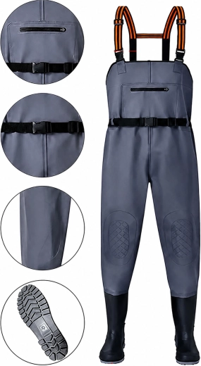 Waterdichte viswaadpakken met geïntegreerde rubberlaarzen, maat 42