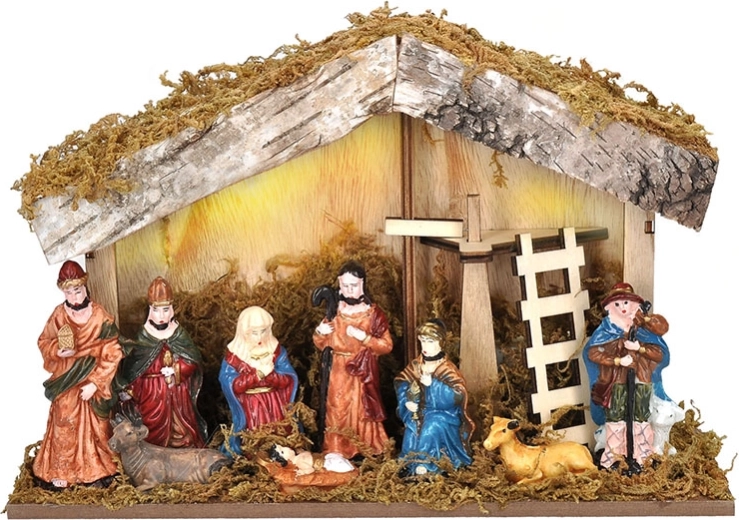 Solight LED houten kerststal met verlichting 27 × 7 × 17 cm