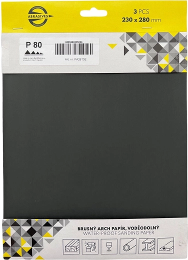 Waterbestendig schuurpapier voor nat gebruik, korrel 80, 230 × 280 mm (3 stuks)
