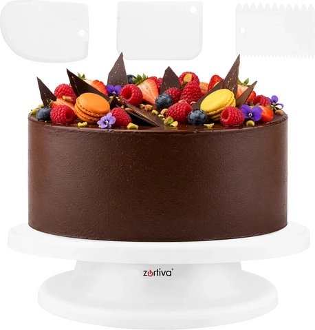 Draaibare taartstandaard 28 cm + 3 decoratiespatels Ruhhy