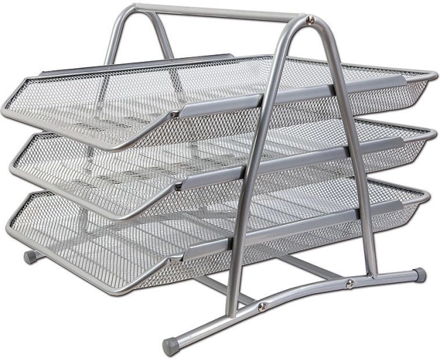 Metalen drievoudige ladebox CONCORDE, zilverkleurig