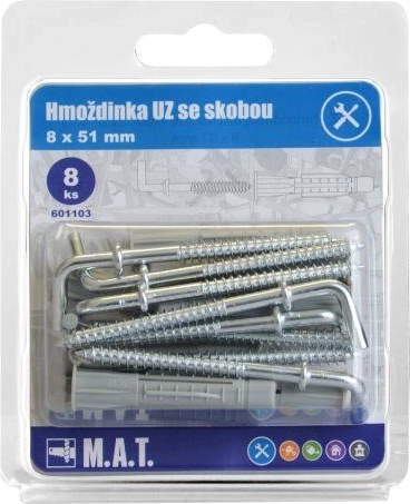 Knoopplug met haak 8×51 mm, wit zink (8 stuks)