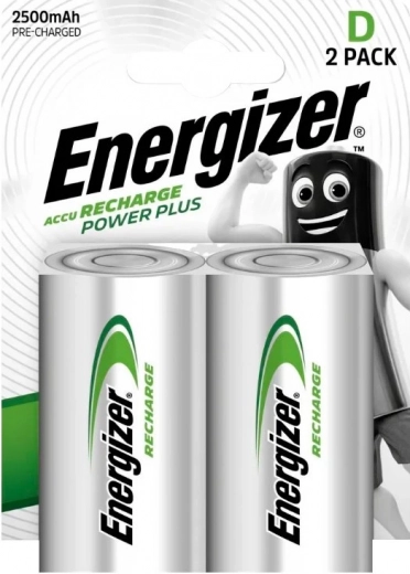 Oplaadbare D-batterijen ENERGIZER Power Plus 2500 mAh, 2 stuks, voorgeladen