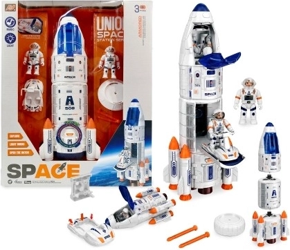 Ruimteset met raket en astronauten