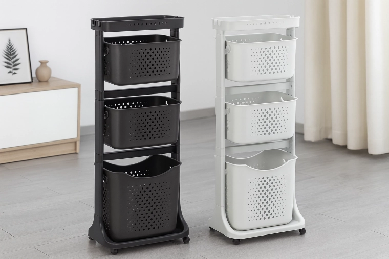 Kunststof verrijdbaar rek met vier manden