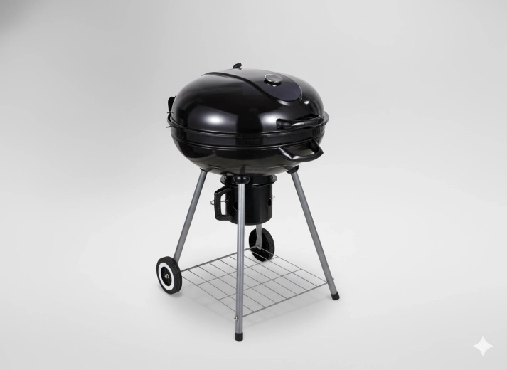 Ronde houtskoolbarbecue met deksel, aslade en wielen 66 × 57 × 85 cm