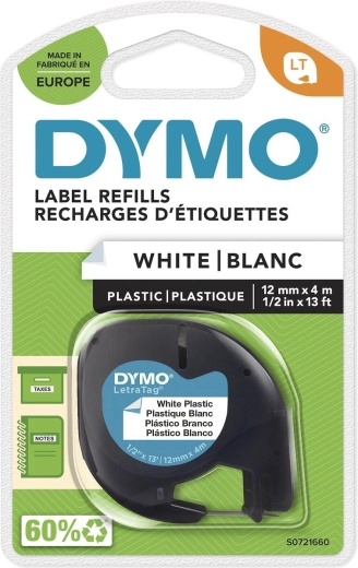 DYMO LetraTag plastic tape 12 mm × 4 m, wit