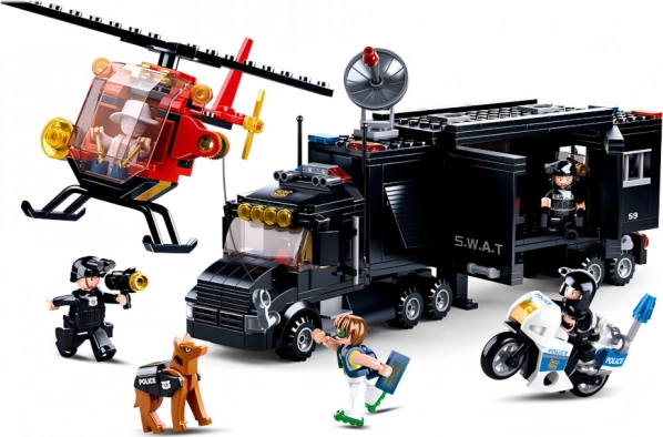 SLUBAN Politie SWAT mobiele commandopost met helikopter en motor