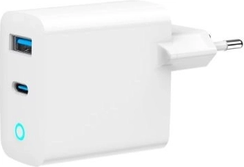 Snellende lader usb‑a/usb‑c gan 30 w met led, pd en qc 3.0 – wit