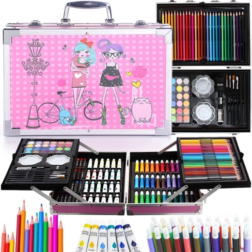 Creatieve kinderset in roze koffer Renew Force Girls, 145-delig