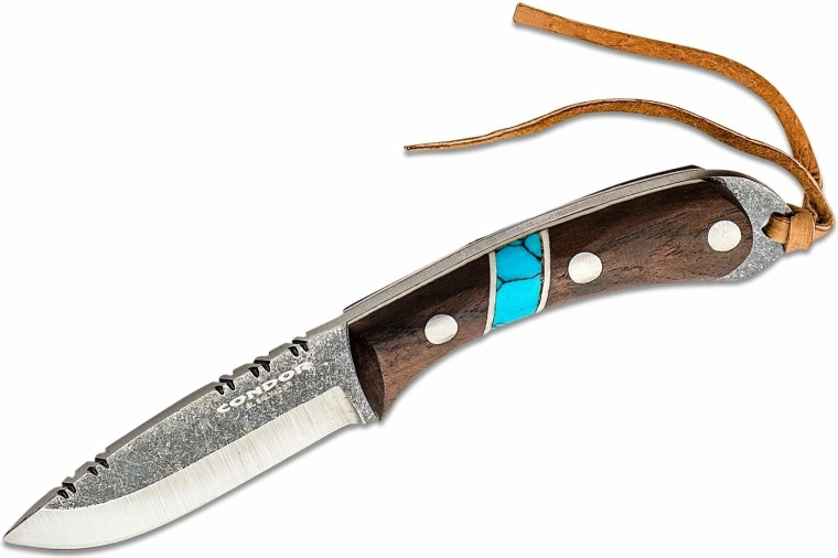 Halsmes CONDOR Blue River 5,9 cm, walnoothout, turkoois, lederen schede