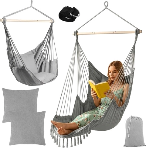 Hangende schommelstoel 2-in-1 met kussens, grijs GARDLOV
