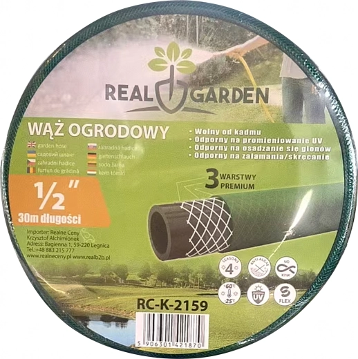 Tuinwaterslang 30 m, 1/2", 3-laags, flexibele en duurzame rubberen slang