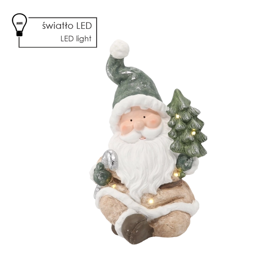 Kerstfiguur – Kerstman met kerstboom, LED 24 × 23 × 38 cm