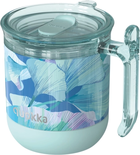 Roestvrijstalen thermomok Quokka Wave ginkgo leaves turquoise 260 ml