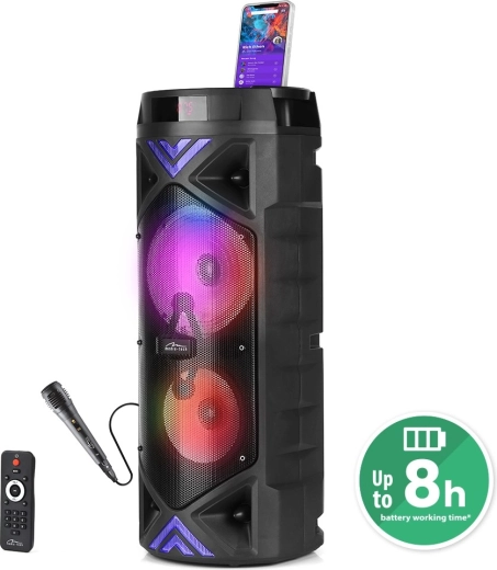 Draagbare karaoke Bluetooth-luidspreker MEDIA-TECH FunBox Keg Pro 50 W met LED en FM-radio