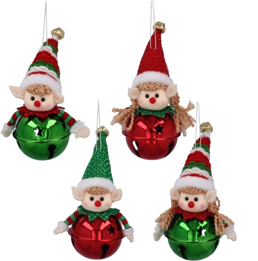 Kerstornament bel met elf 12 cm