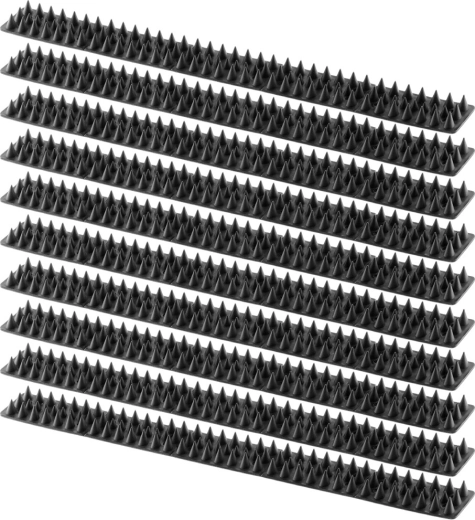 Kunststof vogelwering met spikes, zwart, 50 × 4,3 cm, set van 10