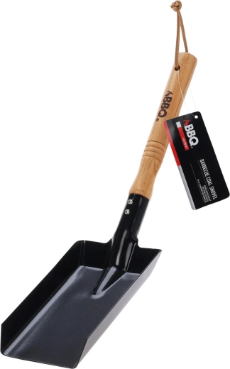 Schep voor houtskool en briketten met houten handvat