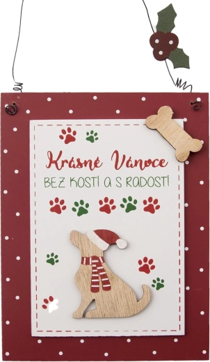 Houten bordje ‘Fijne Kerst’ rood 15 × 20 cm