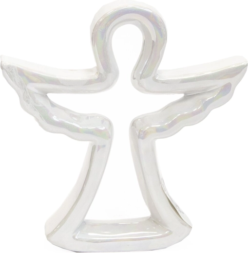 Decoratieve keramische engel parelwit 21 cm