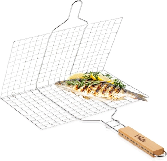 Vilde metalen grillmand 34 × 22 cm met houten handgreep