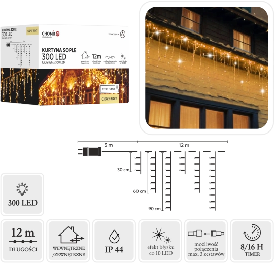 Lichtsnoer – ijspegels 300 LED warm wit 15 m - 1 stuk