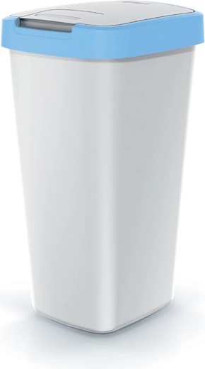 Prullenbak 25 l met deksel Compacta Q, asgrijs met lichtblauwe rand