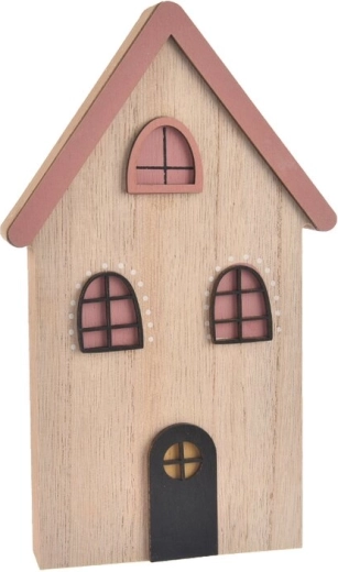 Houten decoratief huisje roze 12 × 2 × 20 cm