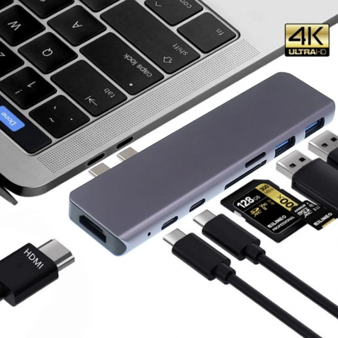 Adapter 7-in-1 HUB USB‑C HDMI 4K SD voor MacBook Pro / Air - Grijs