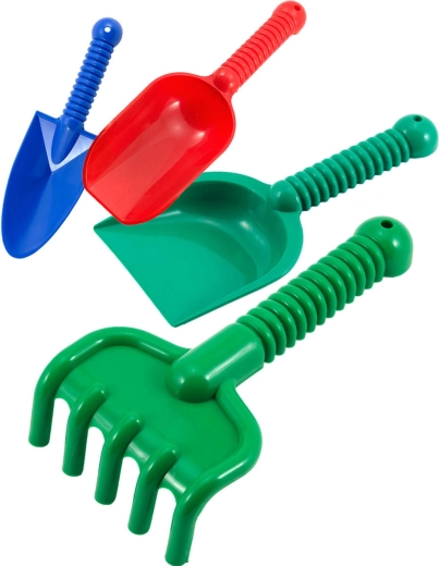 LORI plastic zandset met schepjes, handschop en harkje