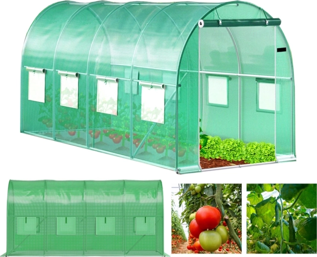 Tuintunnelkas 4 × 2 × 2 m, 8 m² met UV-folie en metalen frame, 2 ingangen