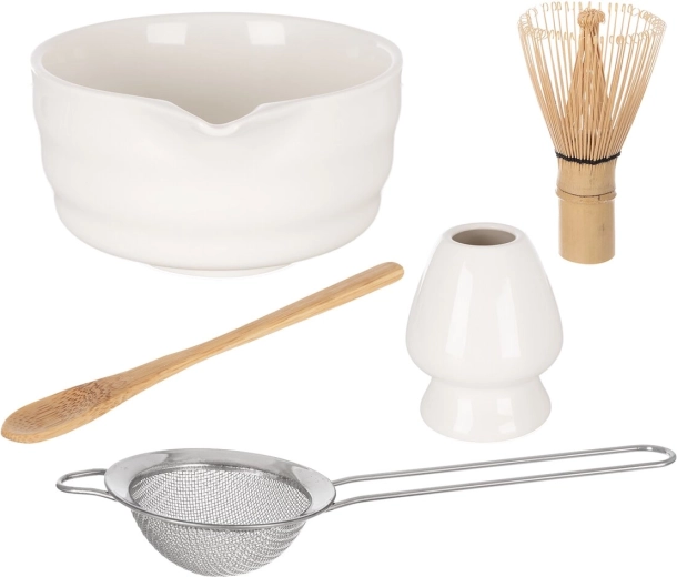 Porseleinen en bamboe matcha-theeset