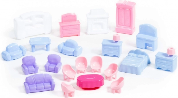 Poppenmeubelset – Blauw-roze-paars