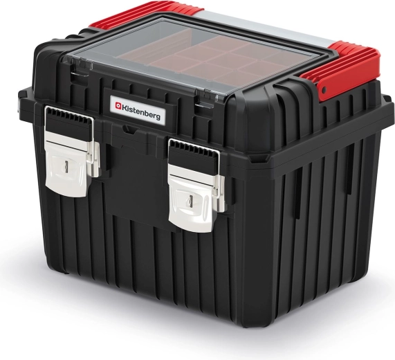 Gereedschapskist HEAVY met metalen handgreep en sloten, 445 × 360 × 337 mm, zwart