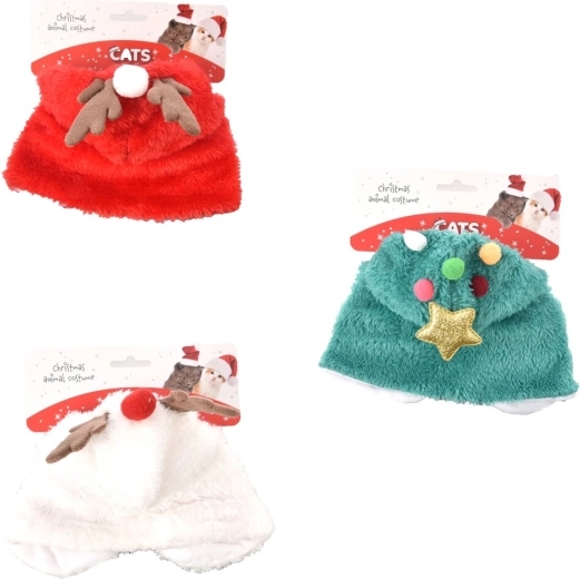 Kerstkostuum voor kat van polyester (mix van 3 designs)