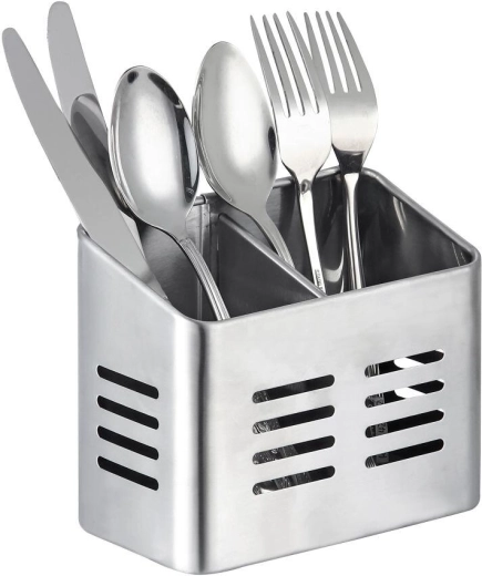 Roestvrijstalen bestekhouder met 2 vakken 16 × 9 × 13 cm