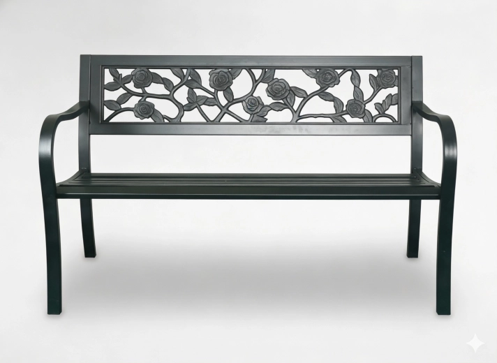 Metalen tuinbank met rozenmotief, 125 × 53 × 77 cm