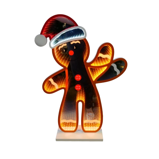 Kerstdecoratie met 3D-ledverlichting in de vorm van een peperkoekmannetje met Infinity-spiegeleffect