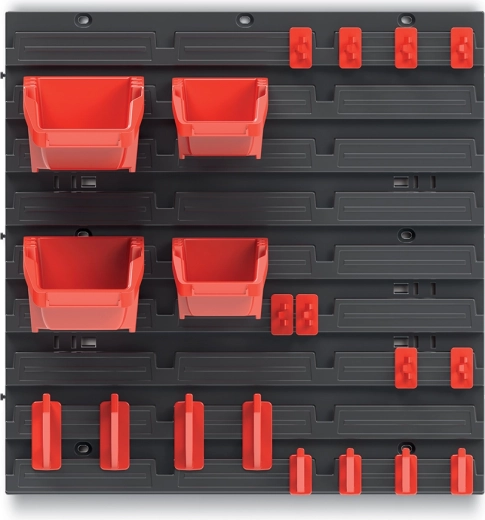 Hangpaneel voor gereedschap met 4 bakken en haken Bineer