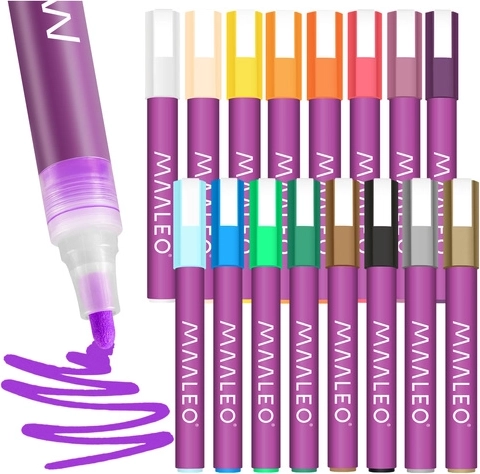 MAALEO acrylmarkers, set van 16 kleuren, waterbestendig 8 ml