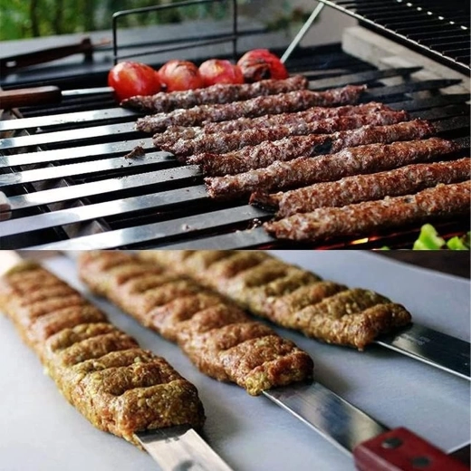 Metalen grillspiezen, platte roestvrijstalen pennen, 4 stuks, 50 cm