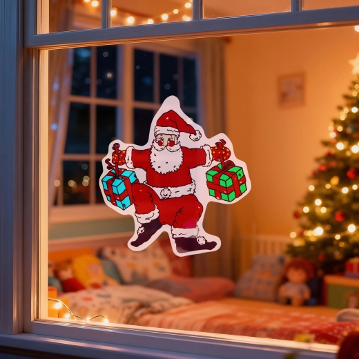 Kerstdecoratie voor het raam met de Kerstman en zuignap, 30 × 29 cm