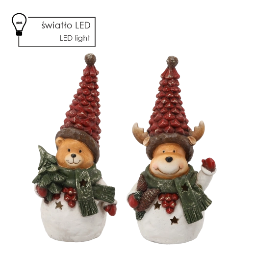 Kerstfiguur beertje/ren rendier met LED-muts 36 cm